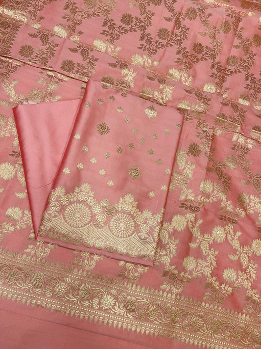 Pink Semi Katan Silk Handloom Banarasi 3 pcs Suit Set MUB_SK87