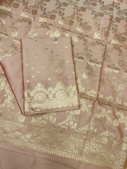 Beige Semi Katan Silk Handloom Banarasi 3 pcs Suit Set MUB_SK91
