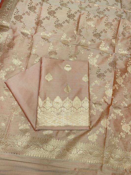 Beige Semi Katan Silk Handloom Banarasi 3 pcs Suit Set MUB_SK92