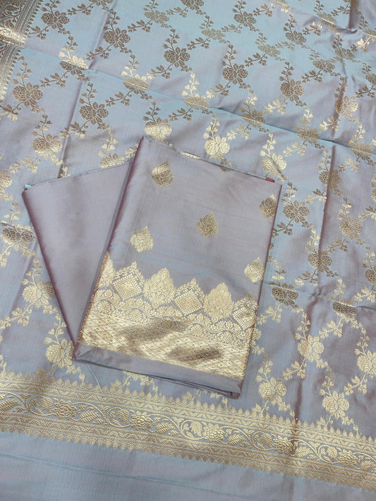 Light Purple Semi Katan Silk Handloom Banarasi 3 pcs Suit Set MUB_SK95
