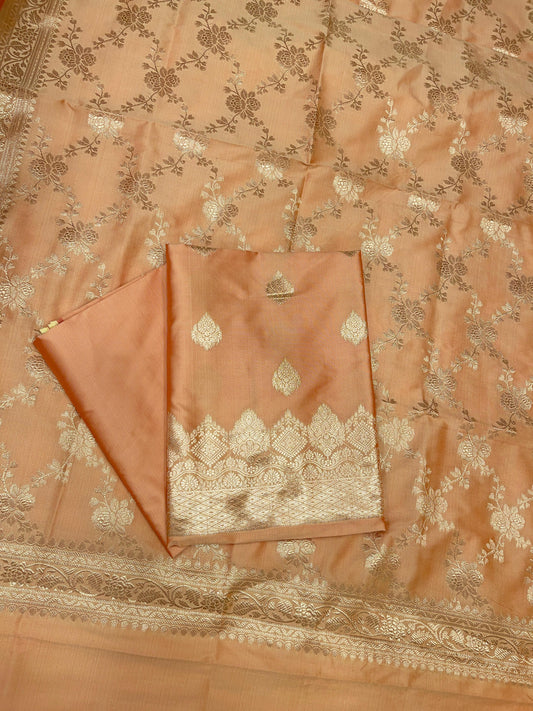 Orange Semi Katan Silk Handloom Banarasi 3 pcs Suit Set MUB_SK96