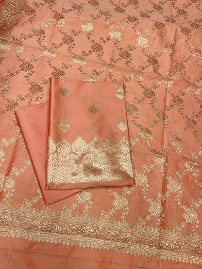 Peach Semi Katan Silk Handloom Banarasi 3 pcs Suit Set MUB_SK98