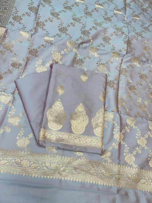 Light Purple Semi Katan Silk Handloom Banarasi 3 pcs Suit Set MUB_SK99