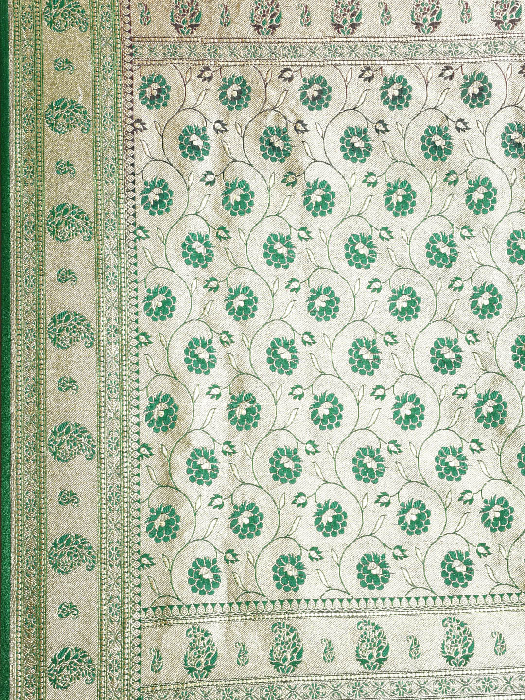 Faishana Presents Pink Satin Silk Mughal Motif Zari Booti With Paithani Green Border Banarasi Saree