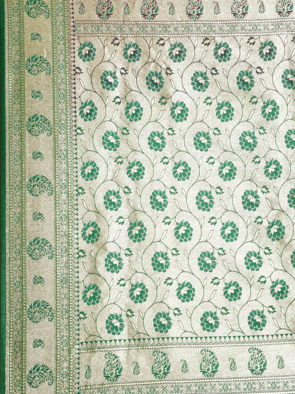 Faishana Presents Pink Satin Silk Mughal Motif Zari Booti With Paithani Green Border Banarasi Saree