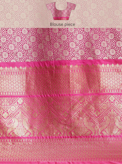 Faishana Presents Royal Blue & Magenta Ikkat Patola Art Silk Skirt Pattu Border With Magenta Blouse Banarasi Saree