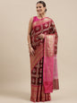 Faishana Presents Maroon & Pink Ikkat Patola Art Silk Skirt Pattu Border With Pink Blouse Banarasi Saree