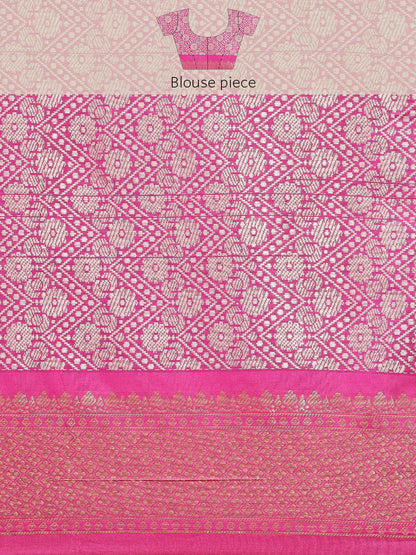 Faishana Presents Maroon & Pink Ikkat Patola Art Silk Skirt Pattu Border With Pink Blouse Banarasi Saree