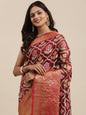Faishana Presents Maroon & Red Ikkat Patola Art Silk Skirt Pattu Border With Red Blouse Banarasi Saree