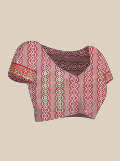 Faishana Presents Maroon & Red Ikkat Patola Art Silk Skirt Pattu Border With Red Blouse Banarasi Saree
