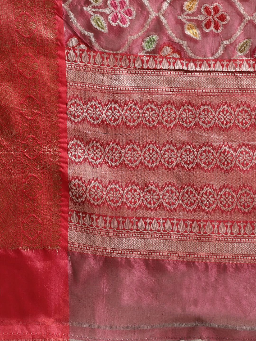 Faishana Presents Magenta & Red Ikkat Patola Art Silk Skirt Pattu Border With Red Blouse Banarasi Saree