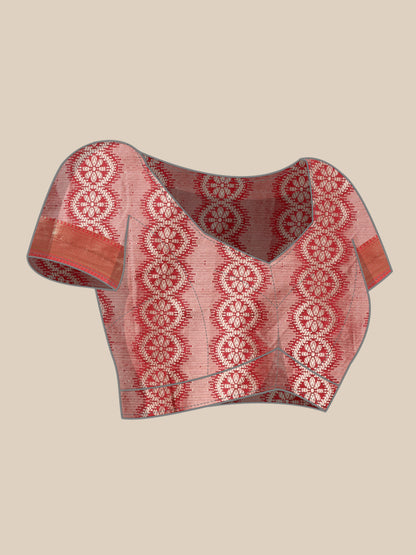 Faishana Presents Magenta & Red Ikkat Patola Art Silk Skirt Pattu Border With Red Blouse Banarasi Saree