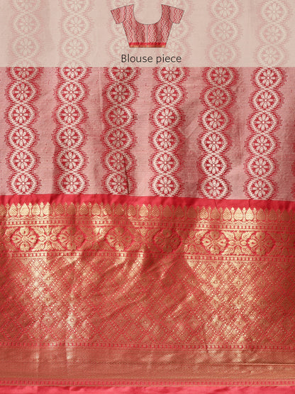 Faishana Presents Magenta & Red Ikkat Patola Art Silk Skirt Pattu Border With Red Blouse Banarasi Saree