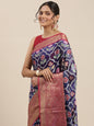 Faishana Presents Royal Blue & Magenta Ikkat Patola Art Silk Skirt Pattu Border With Magenta Blouse Banarasi Saree