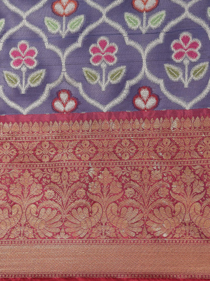 Faishana Presents Royal Blue & Magenta Ikkat Patola Art Silk Skirt Pattu Border With Magenta Blouse Banarasi Saree