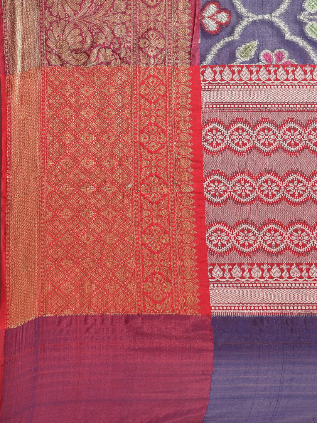 Faishana Presents Royal Blue & Magenta Ikkat Patola Art Silk Skirt Pattu Border With Magenta Blouse Banarasi Saree
