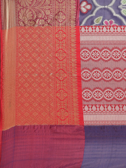 Faishana Presents Royal Blue & Magenta Ikkat Patola Art Silk Skirt Pattu Border With Magenta Blouse Banarasi Saree