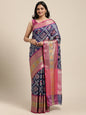 Faishana Presents Royal Blue & Magenta Ikkat Patola Art Silk Skirt Ikkat Pattu Border With Magenta Blouse Banarasi Saree