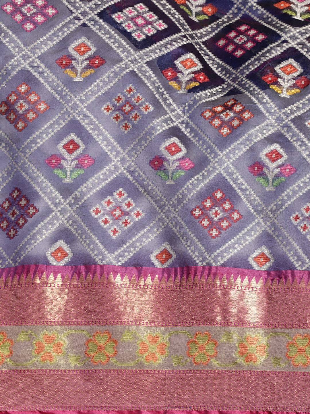 Faishana Presents Royal Blue & Magenta Ikkat Patola Art Silk Skirt Ikkat Pattu Border With Magenta Blouse Banarasi Saree