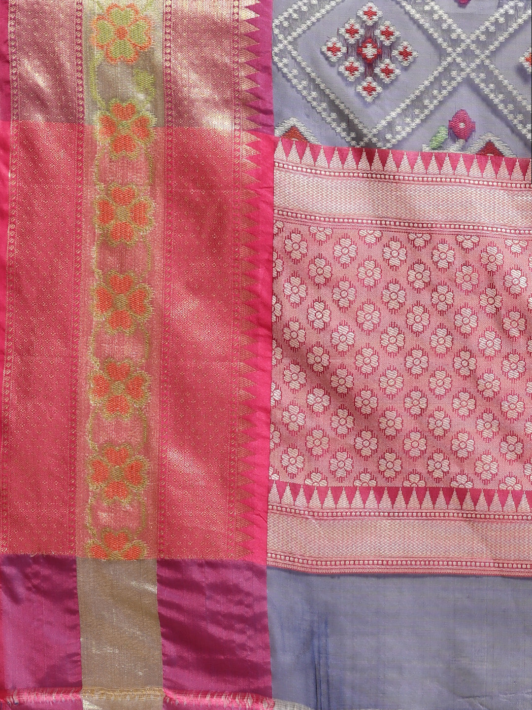 Faishana Presents Royal Blue & Magenta Ikkat Patola Art Silk Skirt Ikkat Pattu Border With Magenta Blouse Banarasi Saree