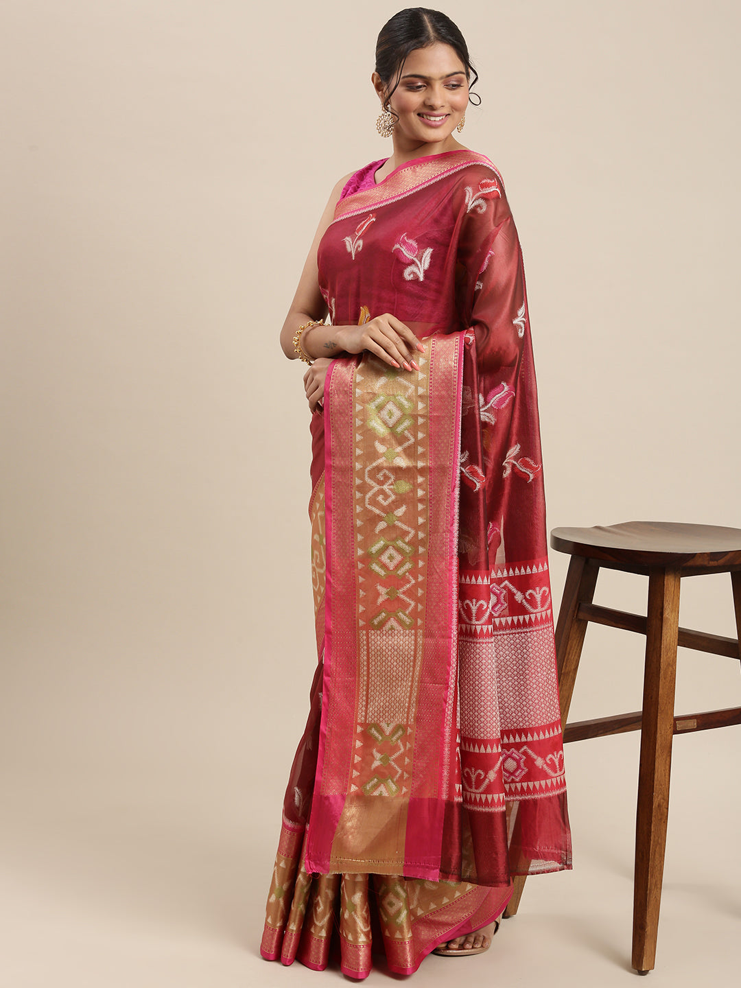 Maroon Art Silk Banarasi Sarees For Women GEASF_34