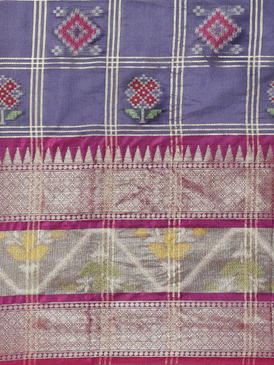 Faishana Presents Royal Blue & Magenta Rajkot Patola Art Silk Skirt Pattu Border With Magenta Blouse Banarasi Saree