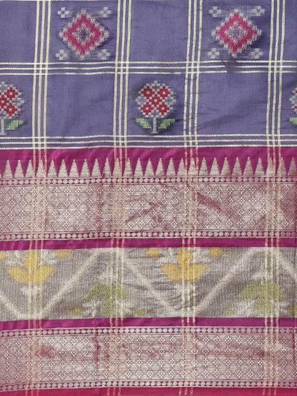 Faishana Presents Royal Blue & Magenta Rajkot Patola Art Silk Skirt Pattu Border With Magenta Blouse Banarasi Saree
