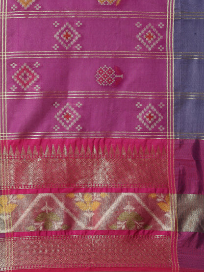 Faishana Presents Royal Blue & Magenta Rajkot Patola Art Silk Skirt Pattu Border With Magenta Blouse Banarasi Saree