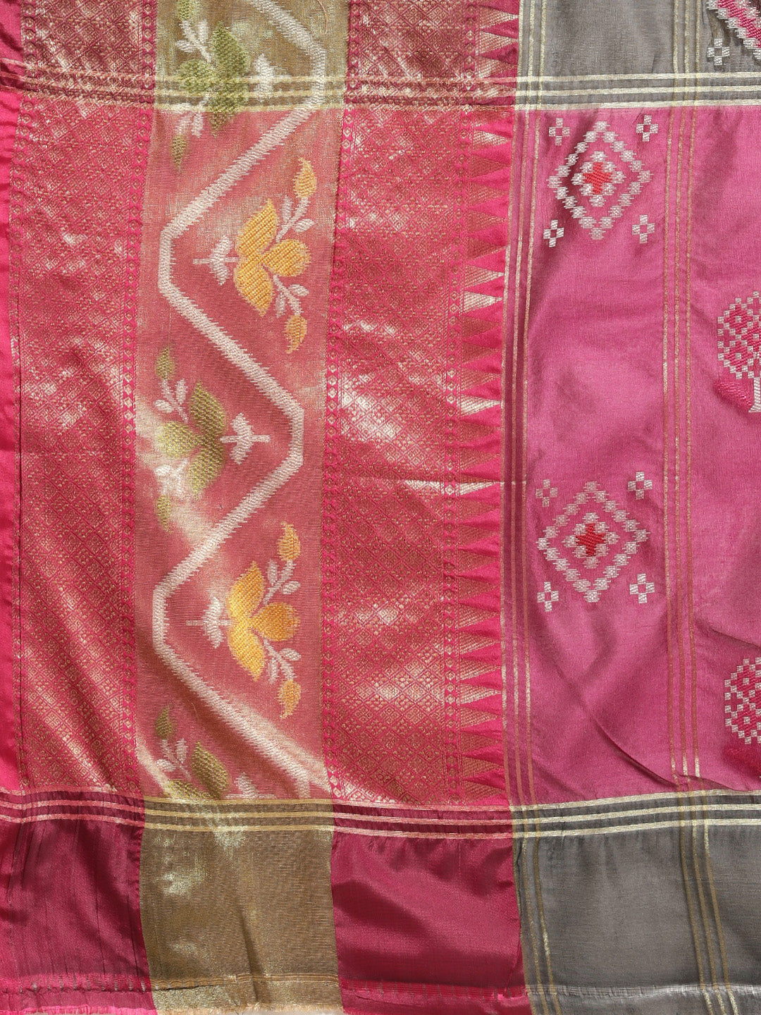 Faishana Presents Black & Magenta Rajkot Patola Art Silk Skirt Pattu Border With Magenta Blouse Banarasi Saree
