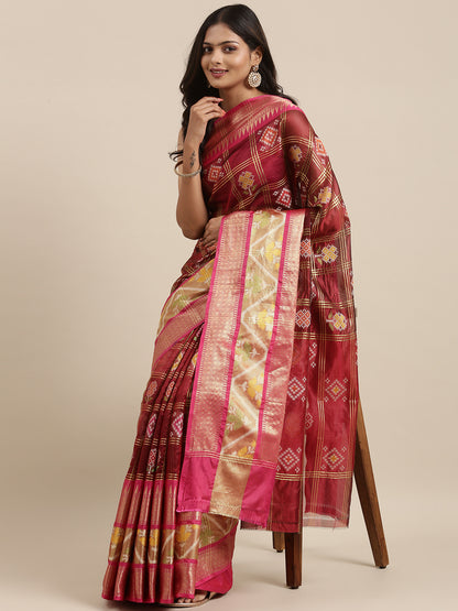 Maroon Art Silk Banarasi Sarees For Women GEASF_42