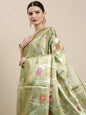 Faishana Presents Pistachio & Green Tissue Meena Jaal Border With Green Blouse Banarasi Saree
