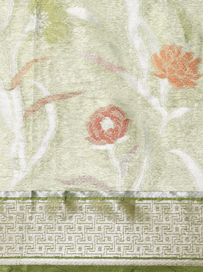Faishana Presents Pistachio & Green Tissue Meena Jaal Border With Green Blouse Banarasi Saree