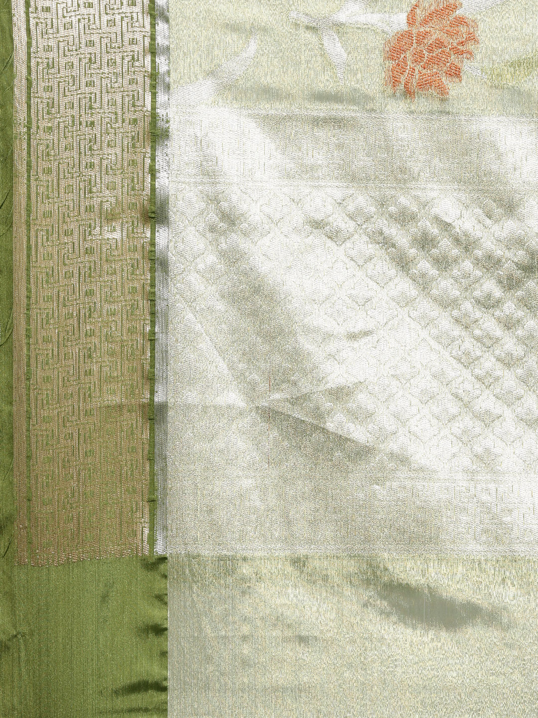 Faishana Presents Pistachio & Green Tissue Meena Jaal Border With Green Blouse Banarasi Saree