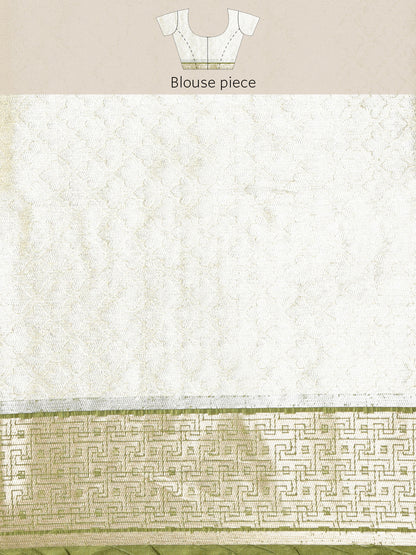 Faishana Presents Pistachio & Green Tissue Meena Jaal Border With Green Blouse Banarasi Saree