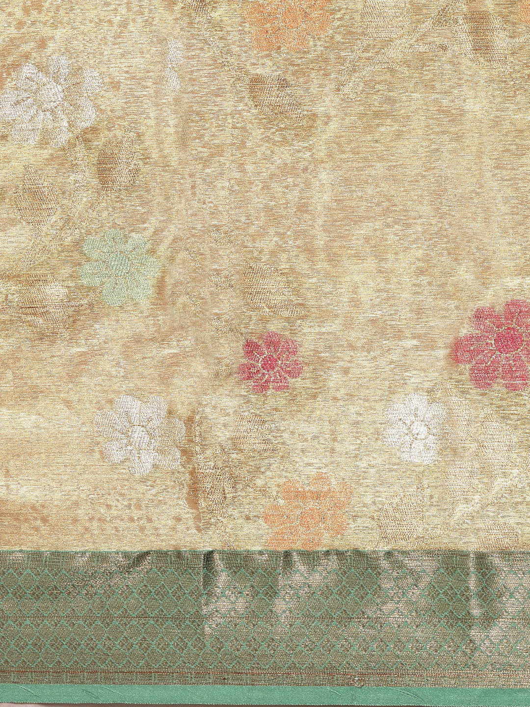Faishana Presents Antique Gold & Seagreen Tissue Meena Jaal Border With Gold Blouse Banarasi Saree