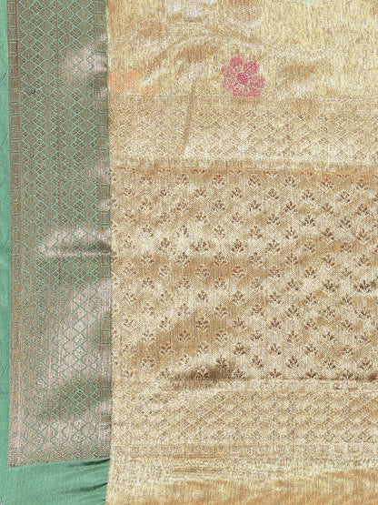Faishana Presents Antique Gold & Seagreen Tissue Meena Jaal Border With Gold Blouse Banarasi Saree