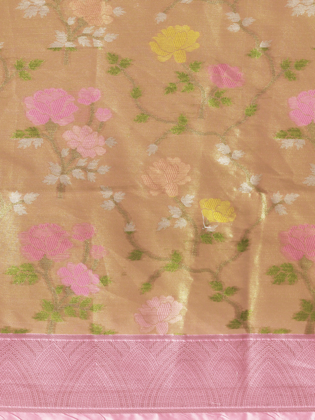 Faishana Presents Antique Gold & Pink Tilfi Jamdani Jaal Border With Gold Blouse Banarasi Saree
