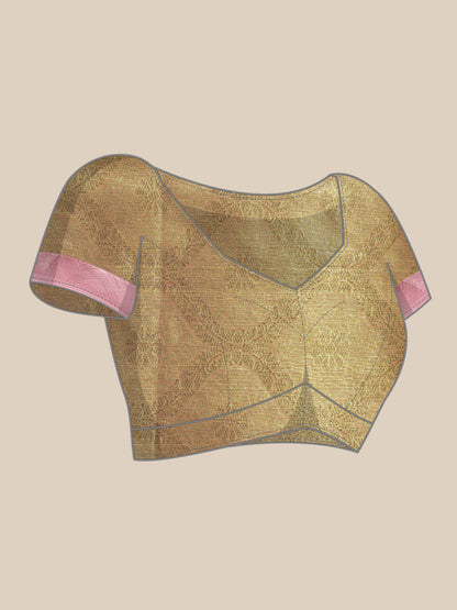 Faishana Presents Antique Gold & Pink Tilfi Jamdani Jaal Border With Gold Blouse Banarasi Saree