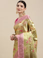 Faishana Presents Pure Gold & Pink Tilfi Jamdani Jaal Border With Gold Blouse Banarasi Saree