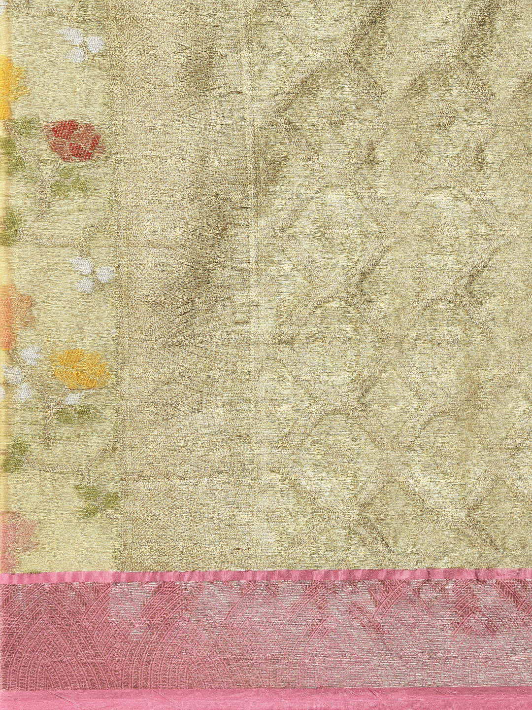 Faishana Presents Pure Gold & Pink Tilfi Jamdani Jaal Border With Gold Blouse Banarasi Saree