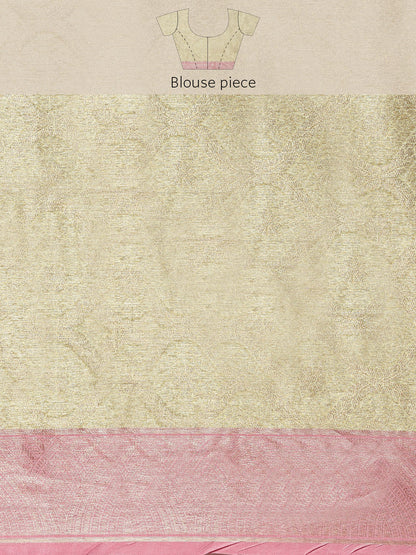 Faishana Presents Lemon Gold & Pink Tilfi Jamdani Jaal Border With Gold Blouse Banarasi Saree