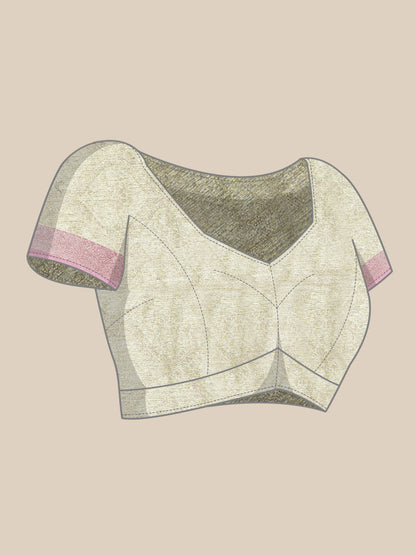 Faishana Presents Pistachio Gold & Pink Tilfi Jamdani Jaal Border with Pista Blouse Banarasi Saree