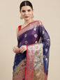 Faishana Presents Navy Blue & Magenta Paithani Border With Booti Art Silk Skirt Paithani Banarasi Border With Magenta Blouse Banarasi Saree