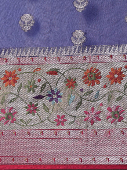 Faishana Presents Navy Blue & Magenta Paithani Border With Booti Art Silk Skirt Paithani Banarasi Border With Magenta Blouse Banarasi Saree