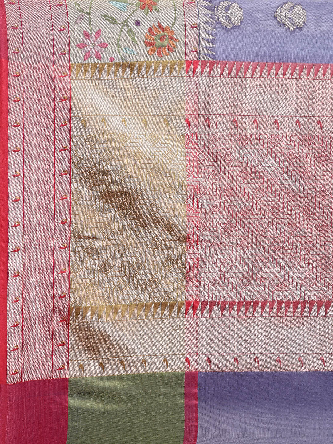 Faishana Presents Navy Blue & Magenta Paithani Border With Booti Art Silk Skirt Paithani Banarasi Border With Magenta Blouse Banarasi Saree