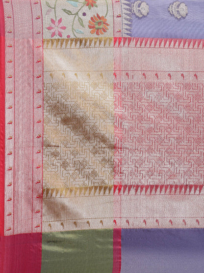Faishana Presents Navy Blue & Magenta Paithani Border With Booti Art Silk Skirt Paithani Banarasi Border With Magenta Blouse Banarasi Saree