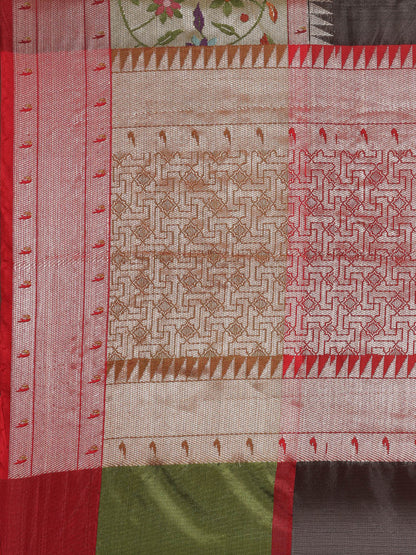 Faishana Presents Black & Maroon Paithani Border With Booti Art Silk Skirt Paithani Border With Maroon Blouse Banarasi Saree