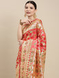 Faishana Peach Katan Silk Floral Meena Zari Jaal Banarasi Saree With Paithani Meena Anchal Border Banarasi Saree