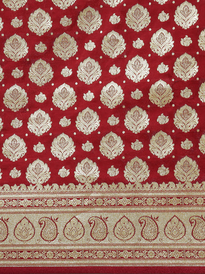 Faishana Presents Maroon Satin Silk Half Half Patli Zari Jaal Zari Anchal With Zari Border Banarasi Saree