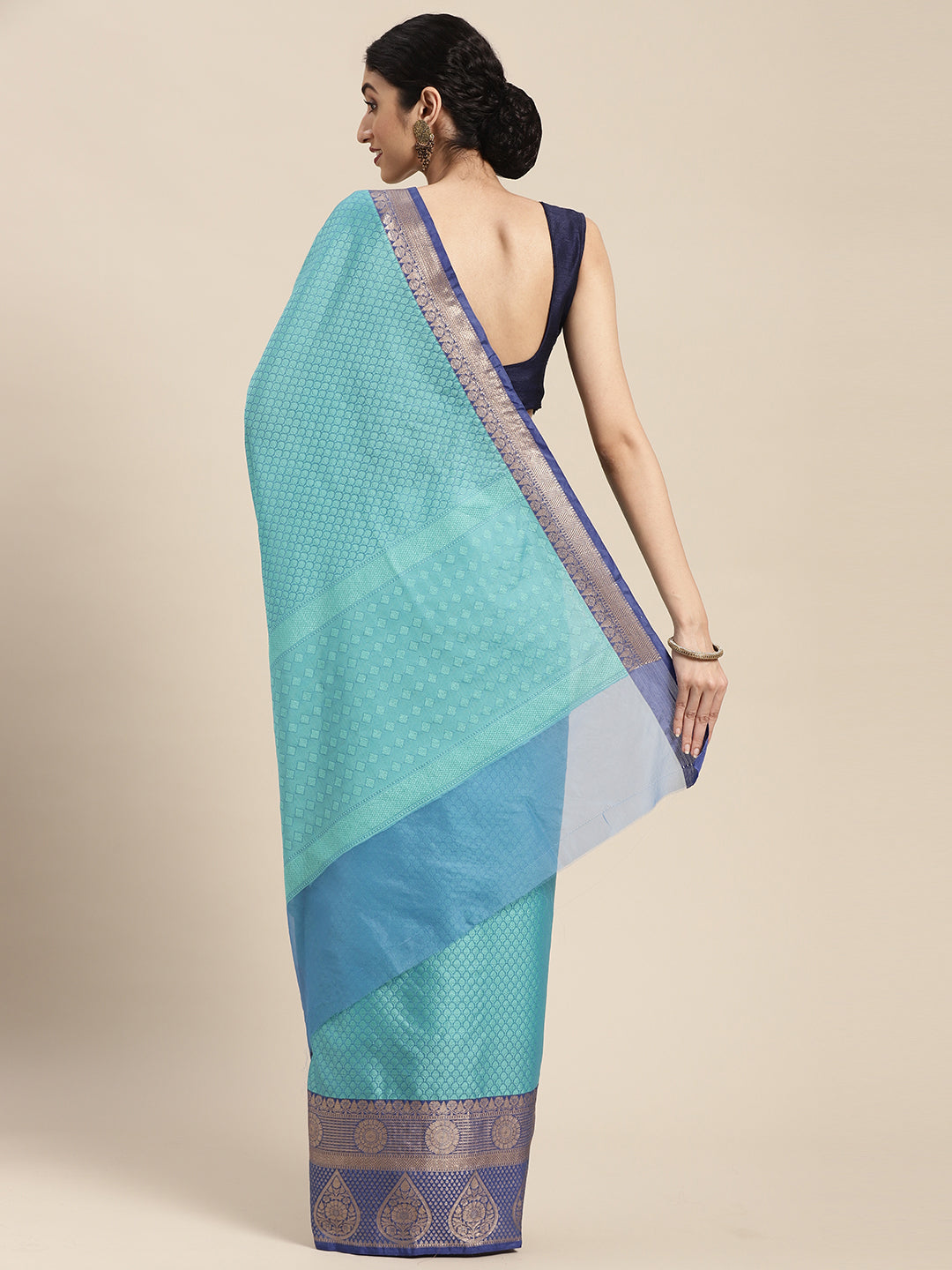 Turquoise Blue Tanchoi Banarasi Sarees For Women GEBC11